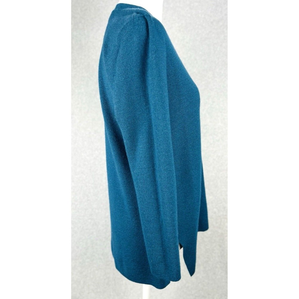 Eileen Fisher Tunic Sweater Womens XS Teal Italian Yarn V Neck Knit Pullover - Picture 5 of 14